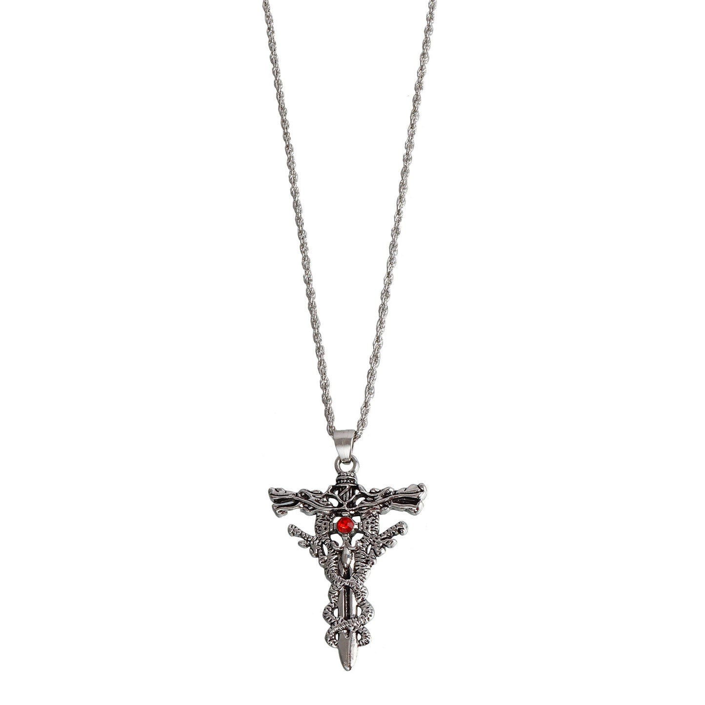 Minimalist Dragon Cross Pendant Necklace for Women in Plated Metal with Geometric Design Locket Chain