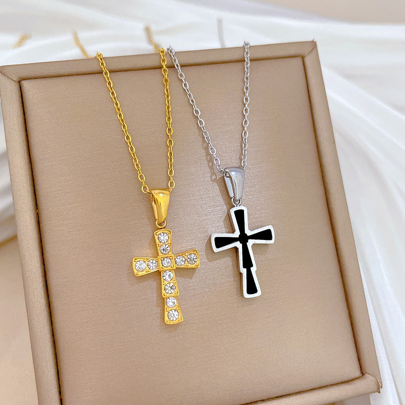 Collana con ciondolo a croce geometrica minimalista in acciaio al titanio placcato oro da donna e uomo
