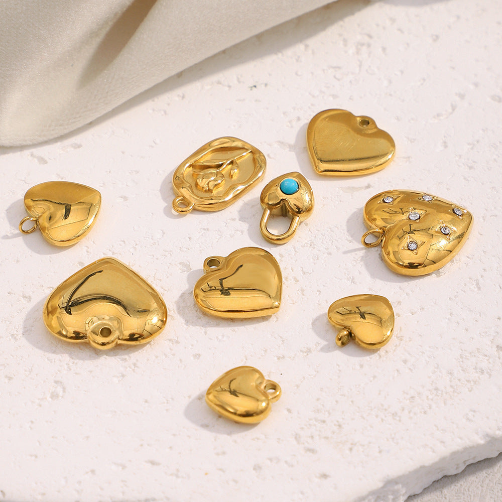 18K Gold Plated Stainless Steel Heart Pendant with Floral Rhinestone Charm Bar for Women