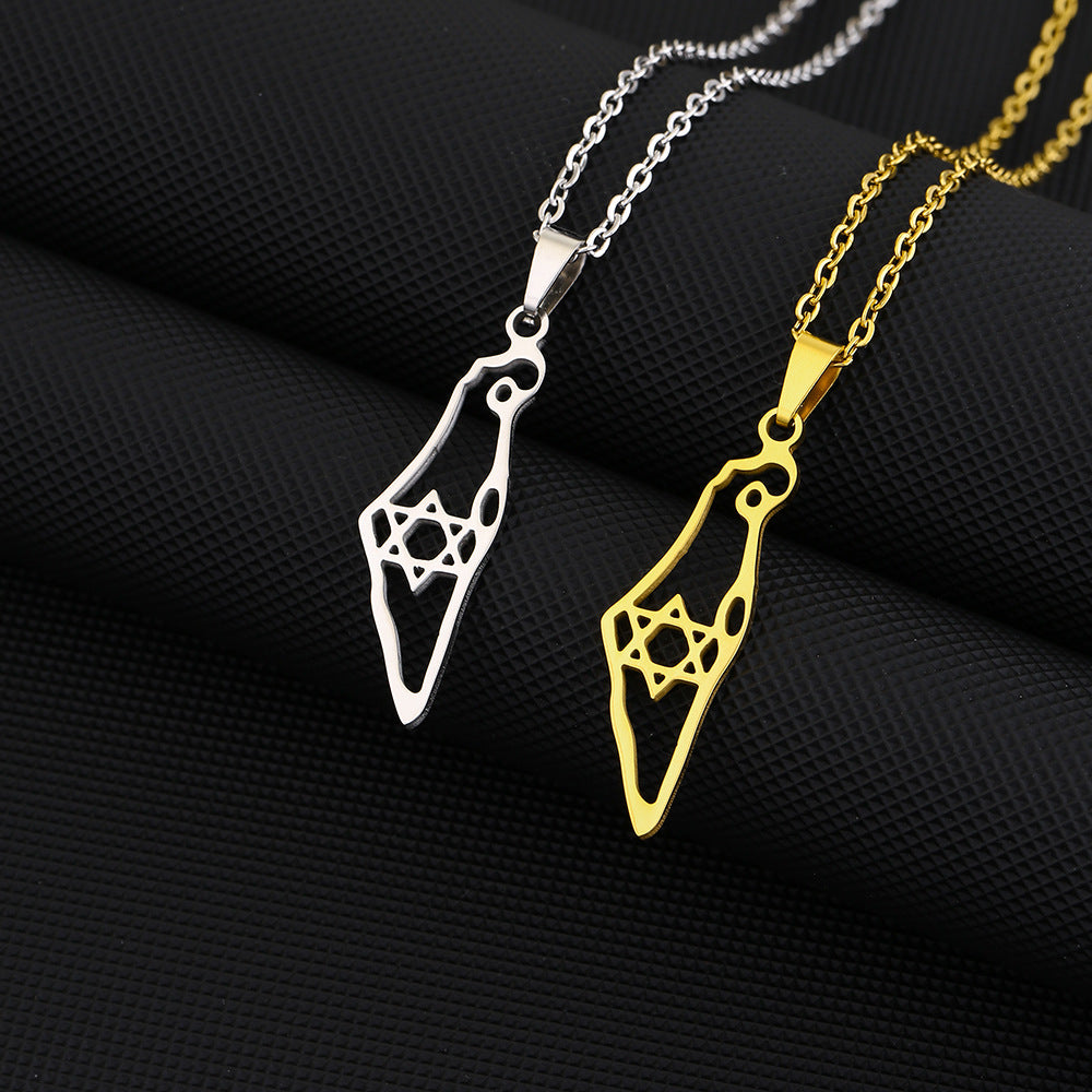 Collar con colgante étnico geométrico hueco de acero de titanio con acabado chapado y cadena tipo O para unisex