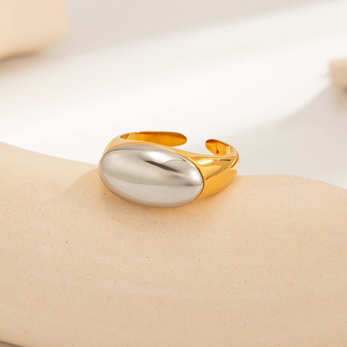 Hip-hop Stainless Steel Plated Teardrop Geometric Open Ring for Women