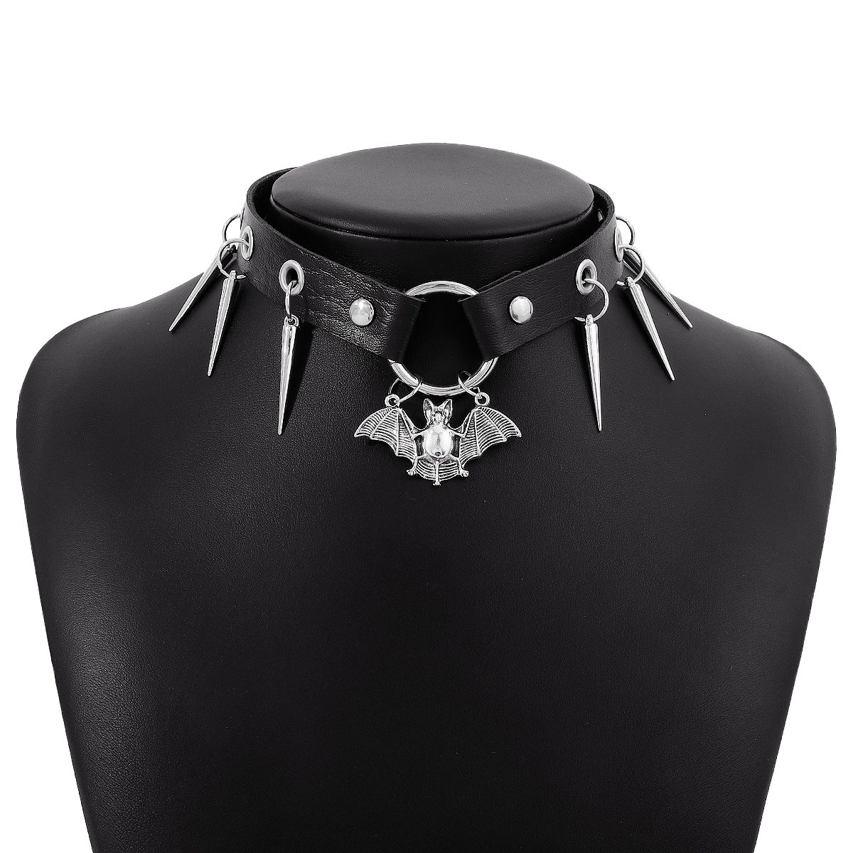 Gargantilla gótica punk rock para mujer con banda de cuero con forma geométrica y remaches metálicos