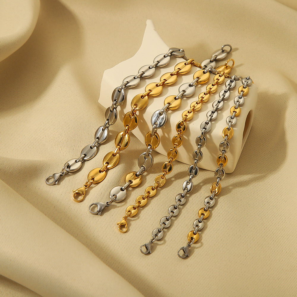 Hip Hop Style Geometric Stainless Steel Pig Nose Bracelet with 18K Vacuum Plated Finish for Women