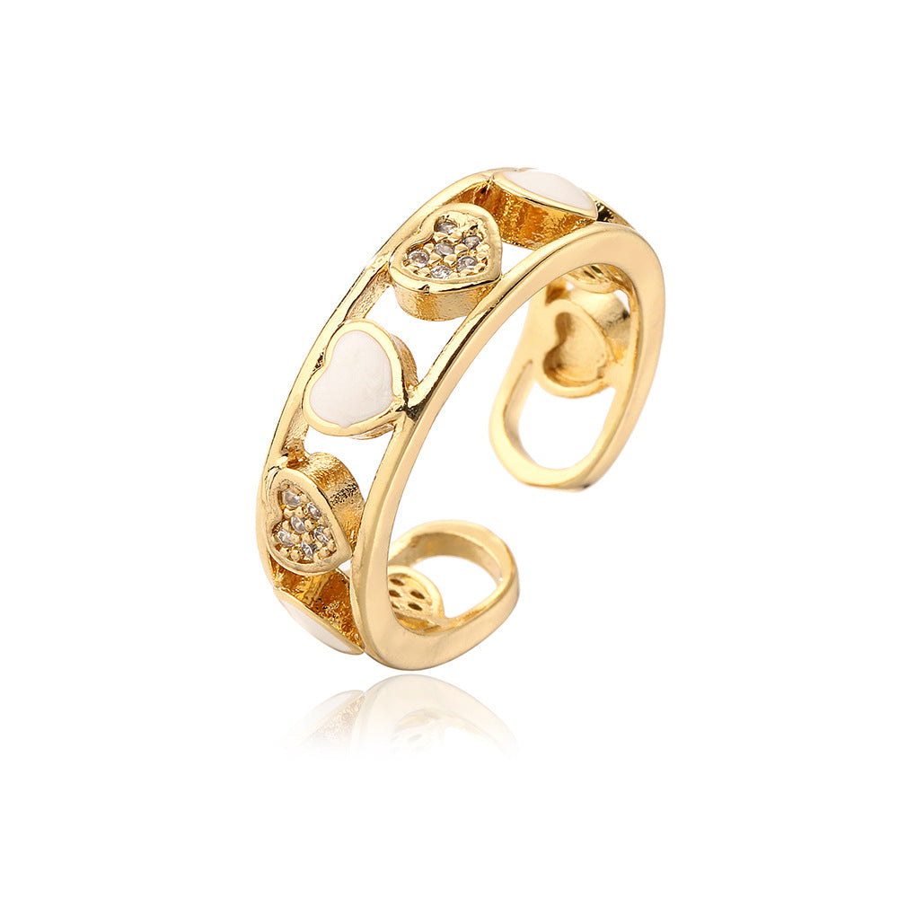 Anello geometrico minimalista in rame placcato oro 18K con intarsio a cuore in strass da donna