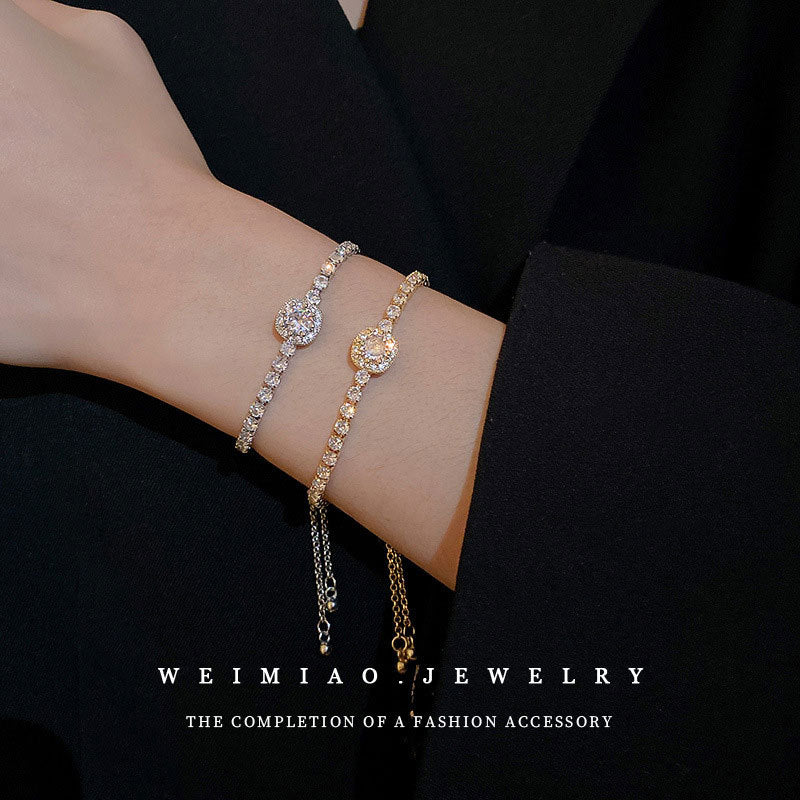Minimalist Luxury Square Geometric Alloy Bracelet with Cubic Zirconia for Women