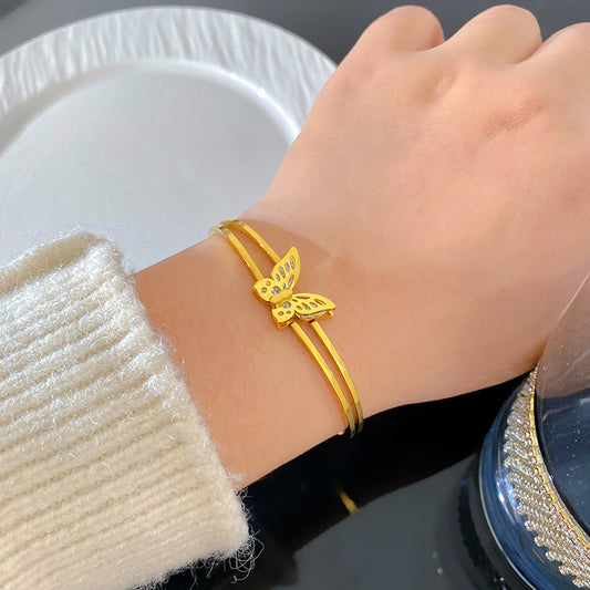 Sweet Elegant Gold Plated Hollow Butterfly Titanium Steel Bracelet