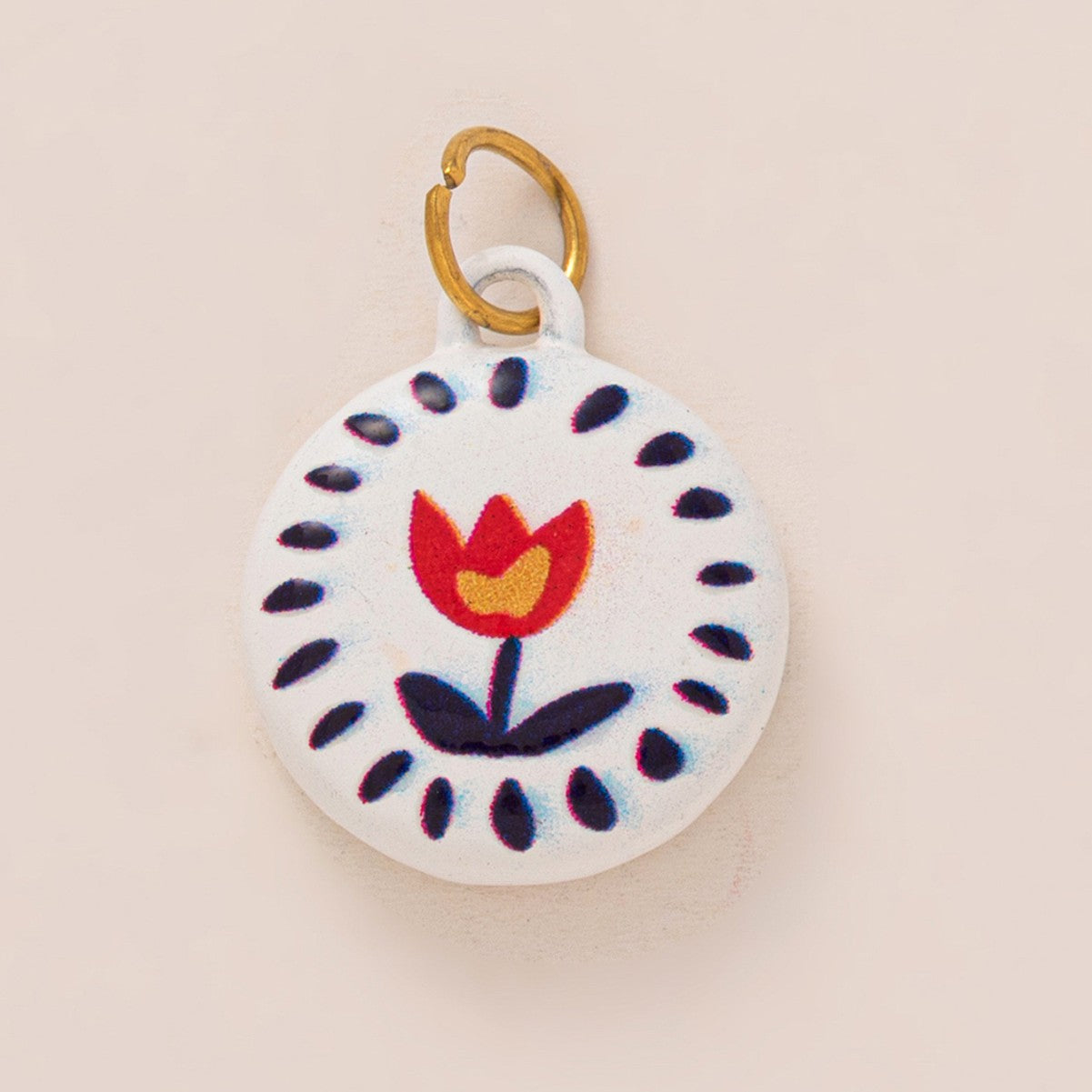 Vintage Round Floral Polka Dot Titanium Steel Pendant with 18K Gold Plating Charm Bar