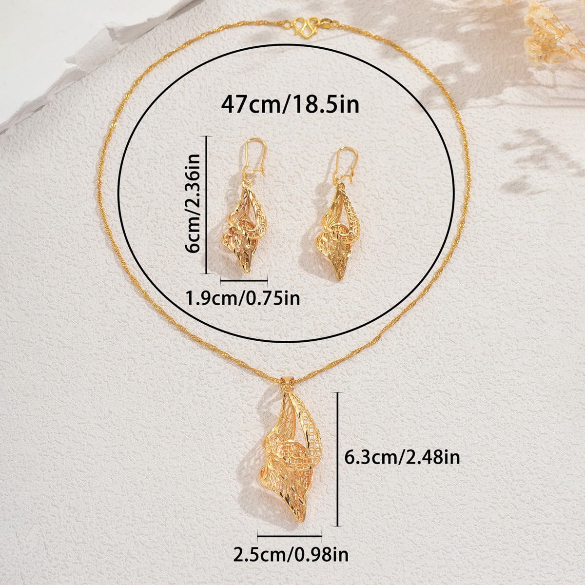 Conjunto de collar y pendientes de cobre con baño de oro de 18 quilates, estilo geométrico de lujo ligero, para mujer