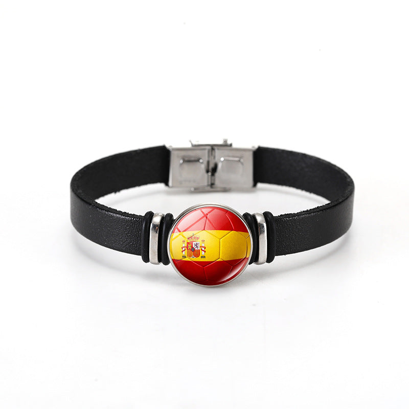 Unisex Geometric Round Leather Bracelet with Snap Button