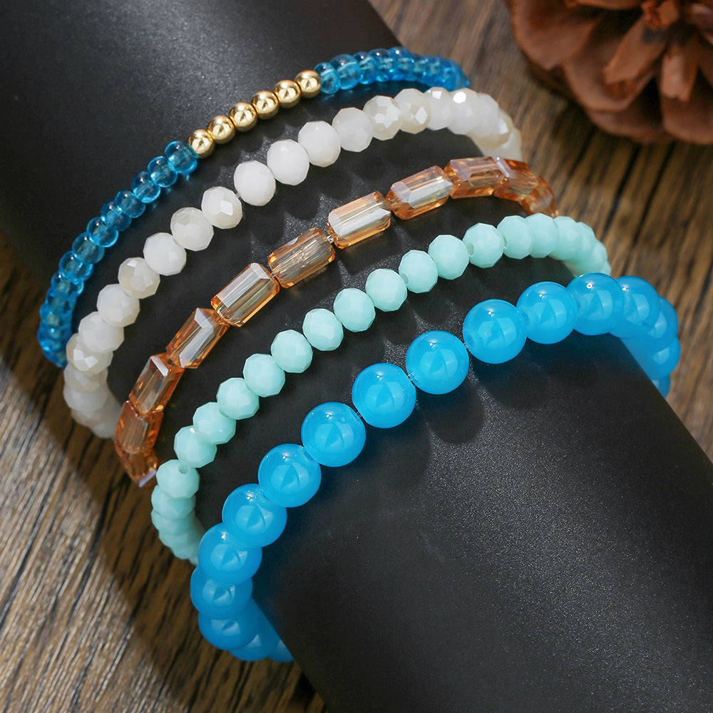 Streetwear Geometric Acrylic Glass Crystal Beaded Bracelet Set Handmade Unisex