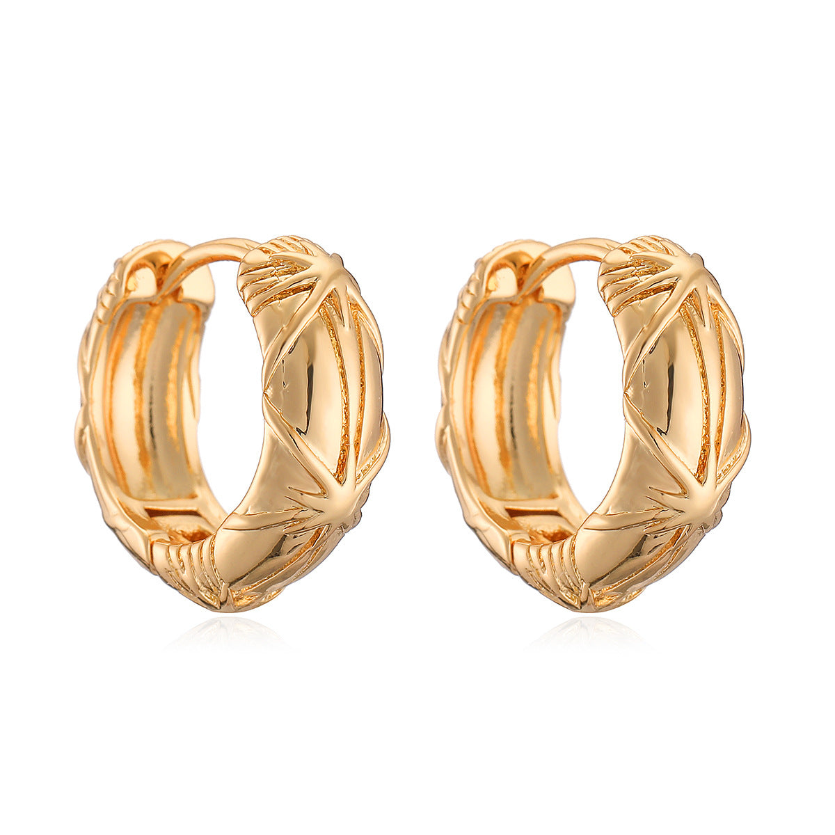 Orecchini geometrici minimalisti in rame placcati oro con zirconi per donna