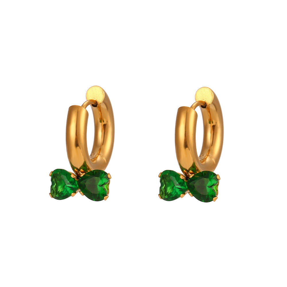 Pendientes de acero inoxidable en forma de lazo minimalistas con detalles de diamantes de imitación y acabado chapado para mujer