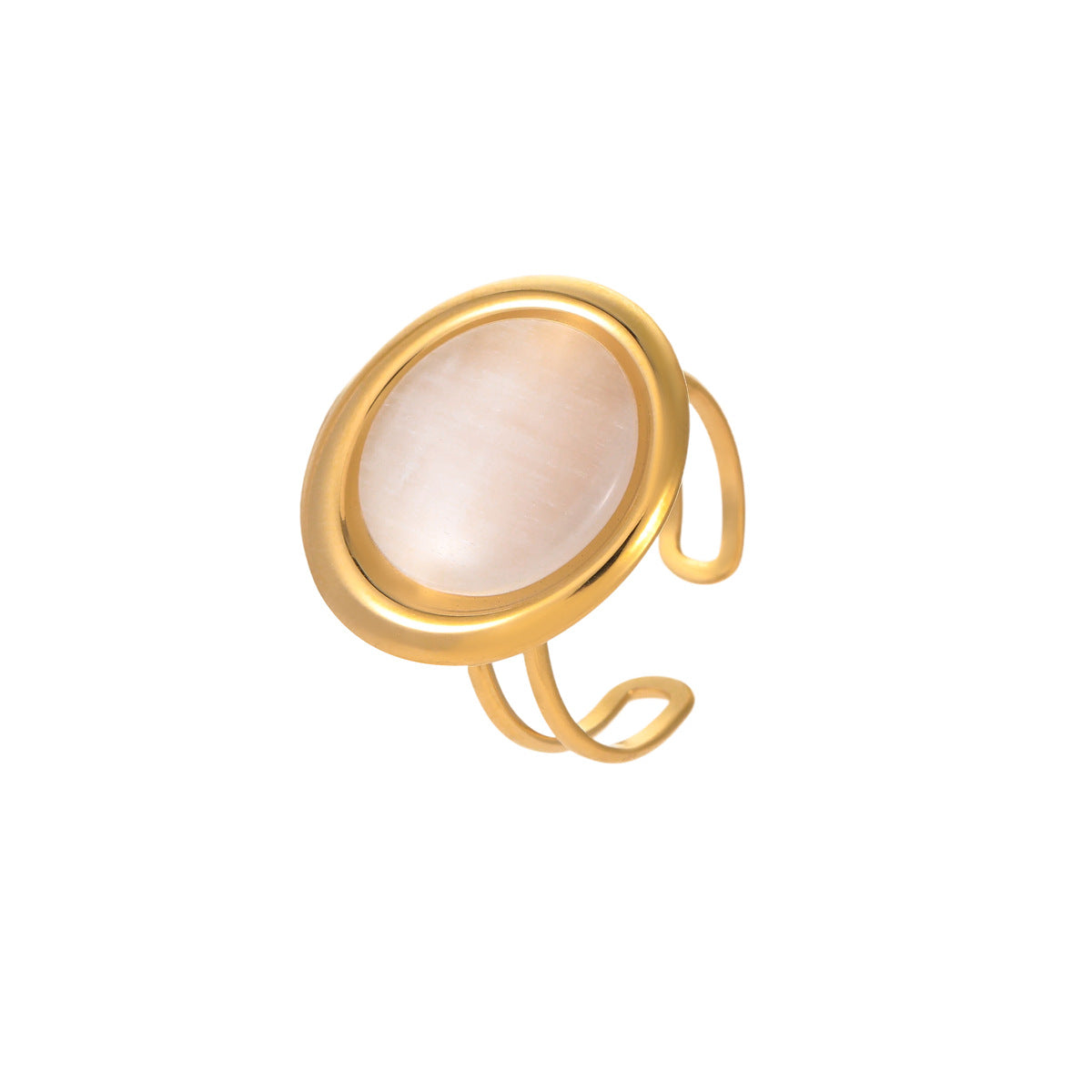 Anillo y Pendientes Geométricos de Ojo de Gato de Lujo Vintage de Acero Inoxidable con Baño de Oro de 18K para Mujer