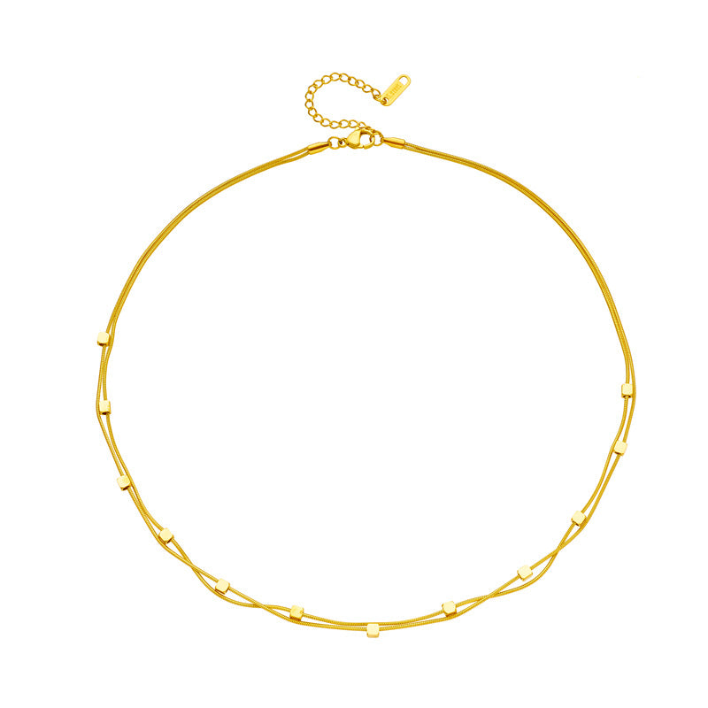 Minimalist Vintage Geometric Titanium Steel Double-Layer Necklace for Women