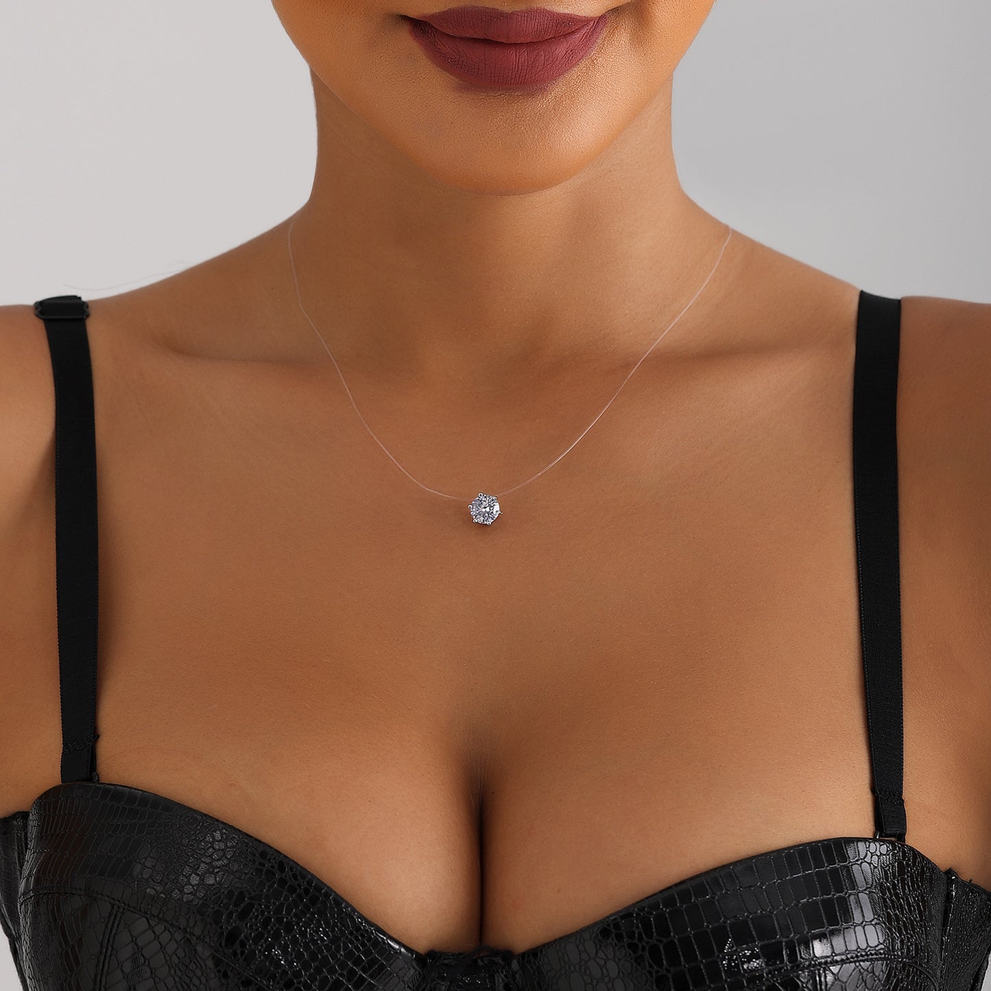Minimalist Geometric Alloy Necklace with Clear Crystal and Cubic Zirconia Inlay for Women