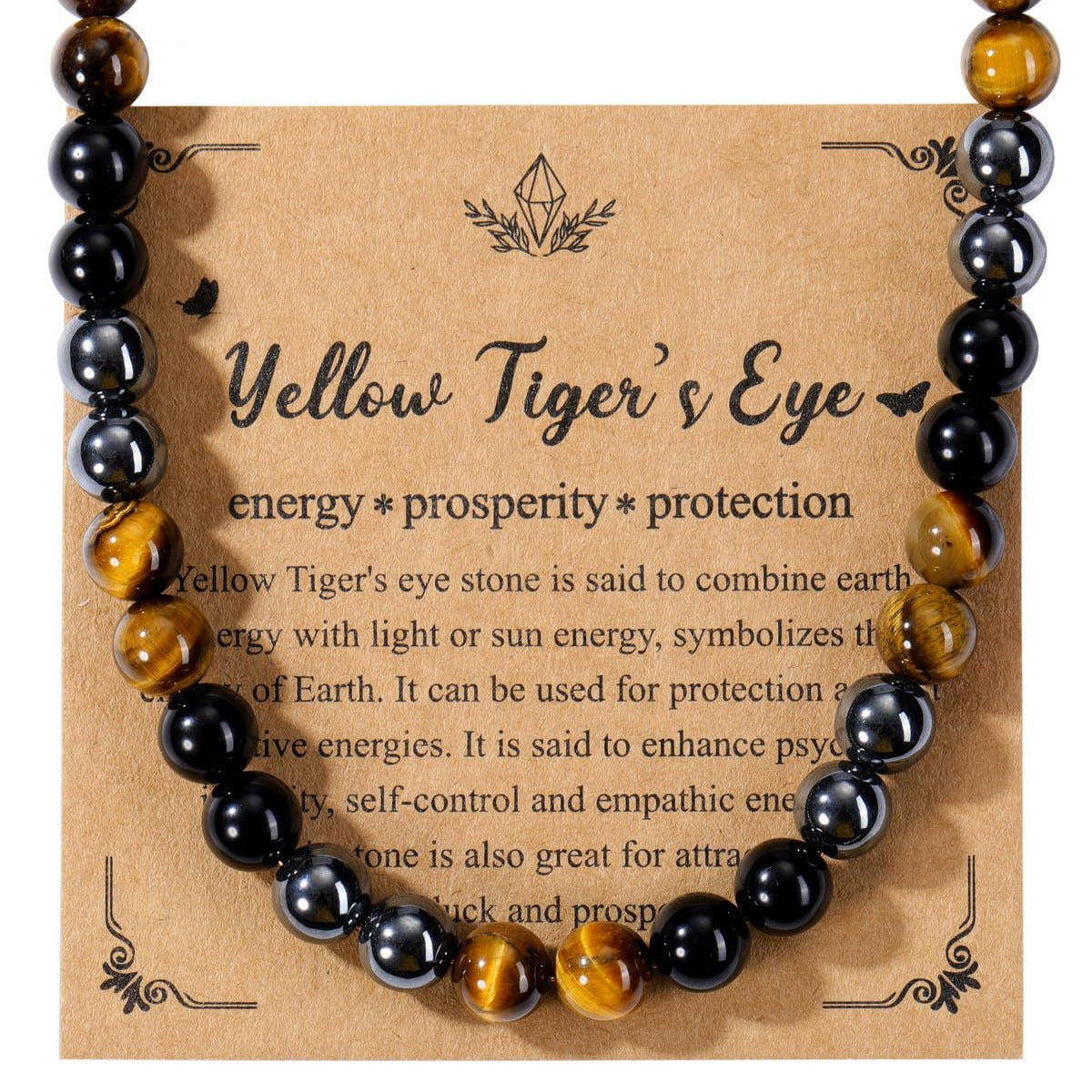 Men's Geometric Tiger's Eye Bead Necklace Natural Stone Ball Chain Pendant