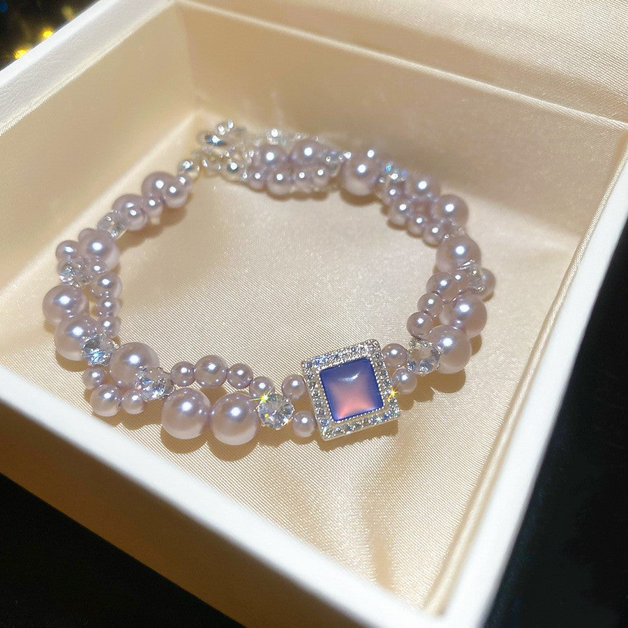 Bracciale a forma di stella, stile vintage francese elegante, con perle e zirconi, per donne, gioiello minimalista di lusso
