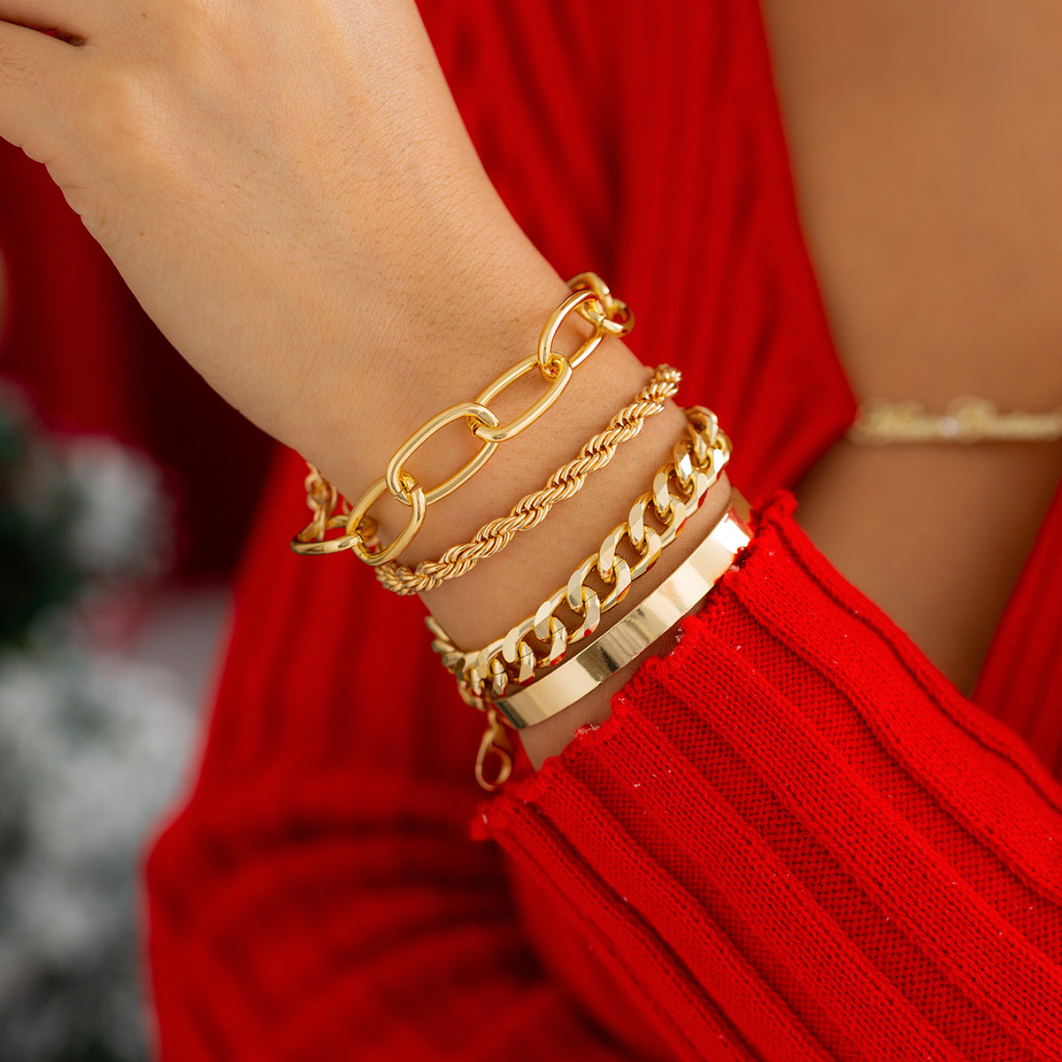 Bracciale a maglie cubane in lega con corda ritorta geometrica personalizzata con intarsio di strass da donna