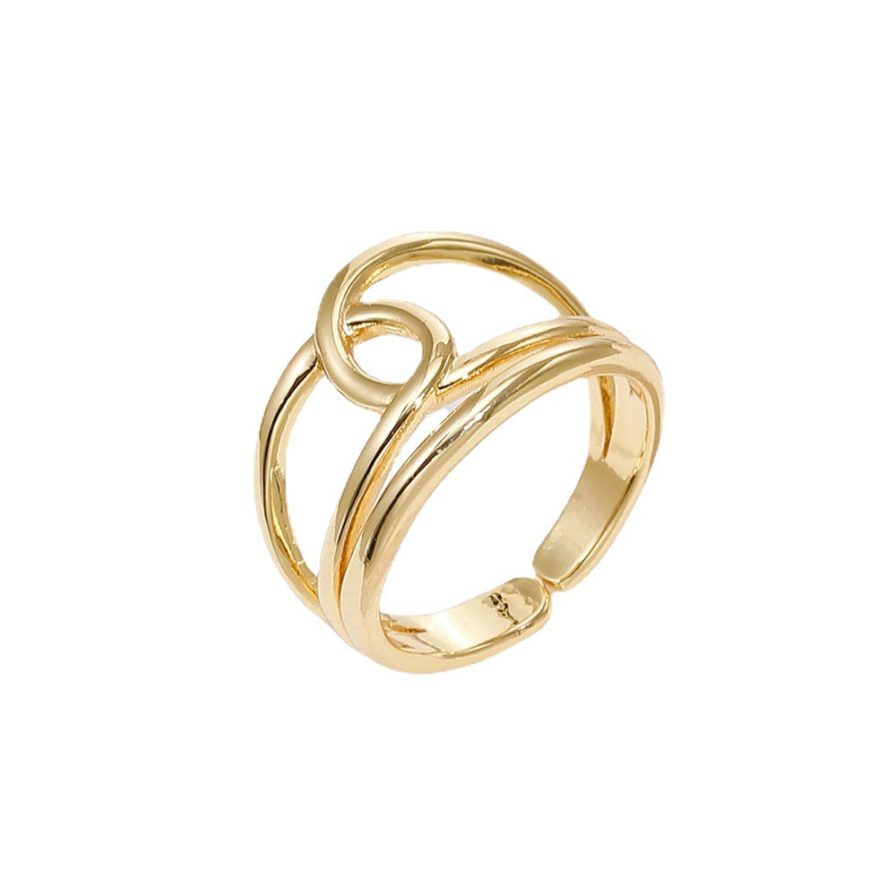 Anello da donna minimalista geometrico vuoto in rame placcato oro 18 carati con micro-pavé