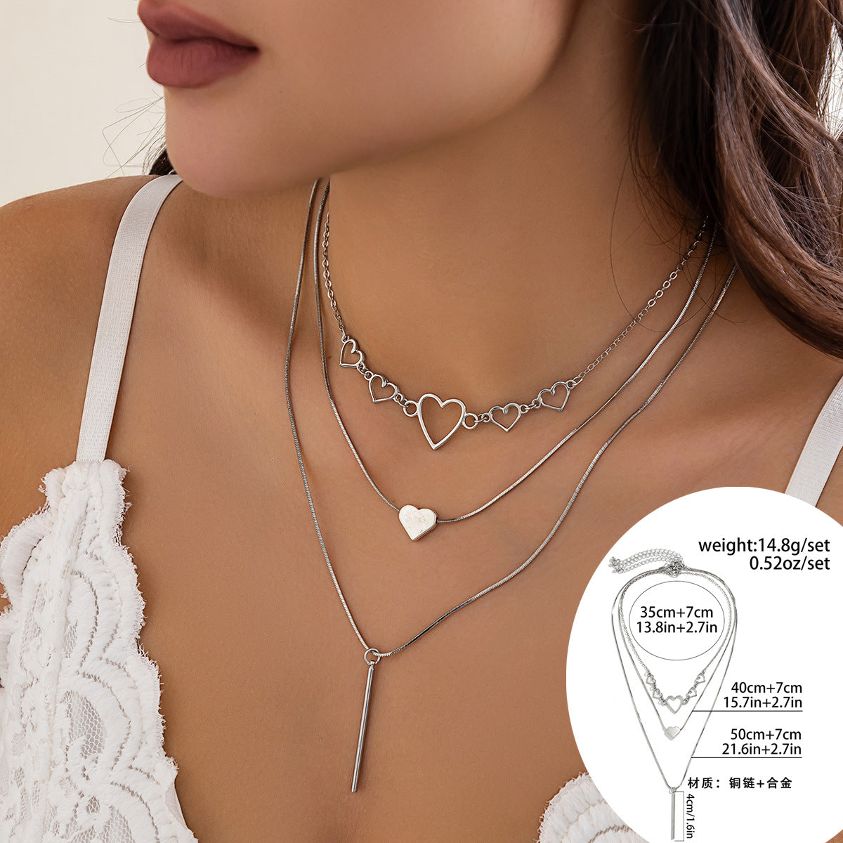 Collana Minimalista a Cuore in Rame con Intarsio di Strass e Catena Snake per Donna