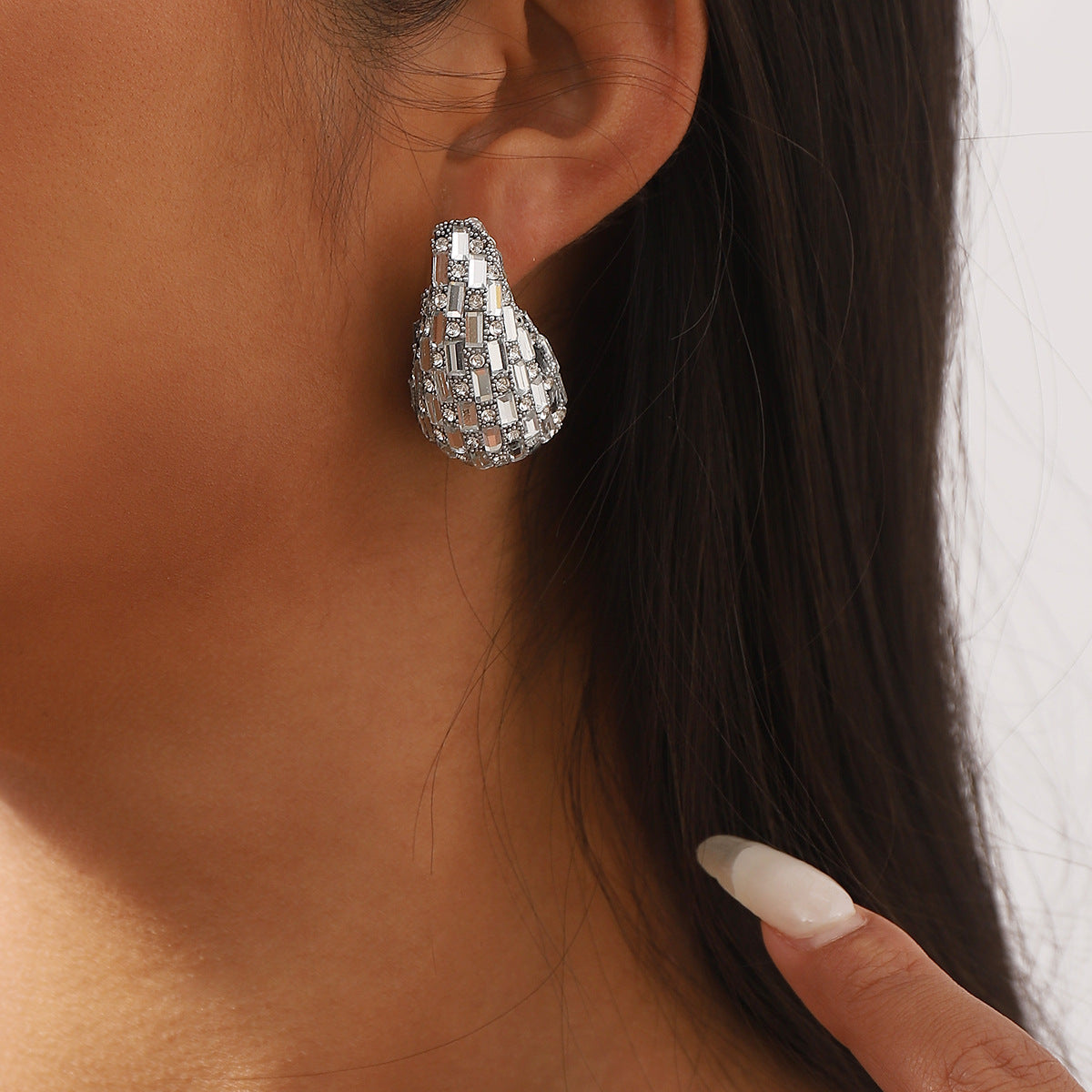 Pendientes de aleación con forma de lágrima, diseño artístico vintage, incrustaciones de diamantes de imitación y diseño de color degradado