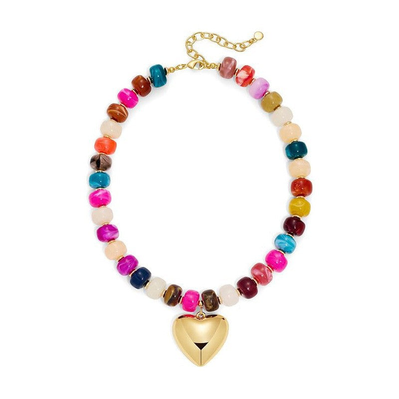 Luxury Heart Resin Pendant Acrylic Bead Necklace for Women