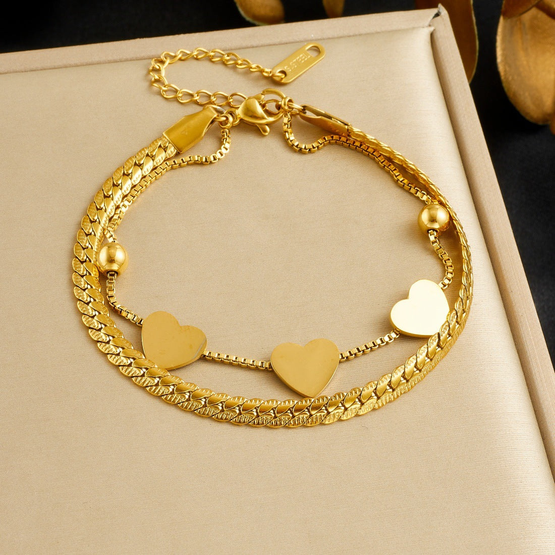 Minimalist Gold Plated Heart Stainless Steel Rope Chain Bracelet