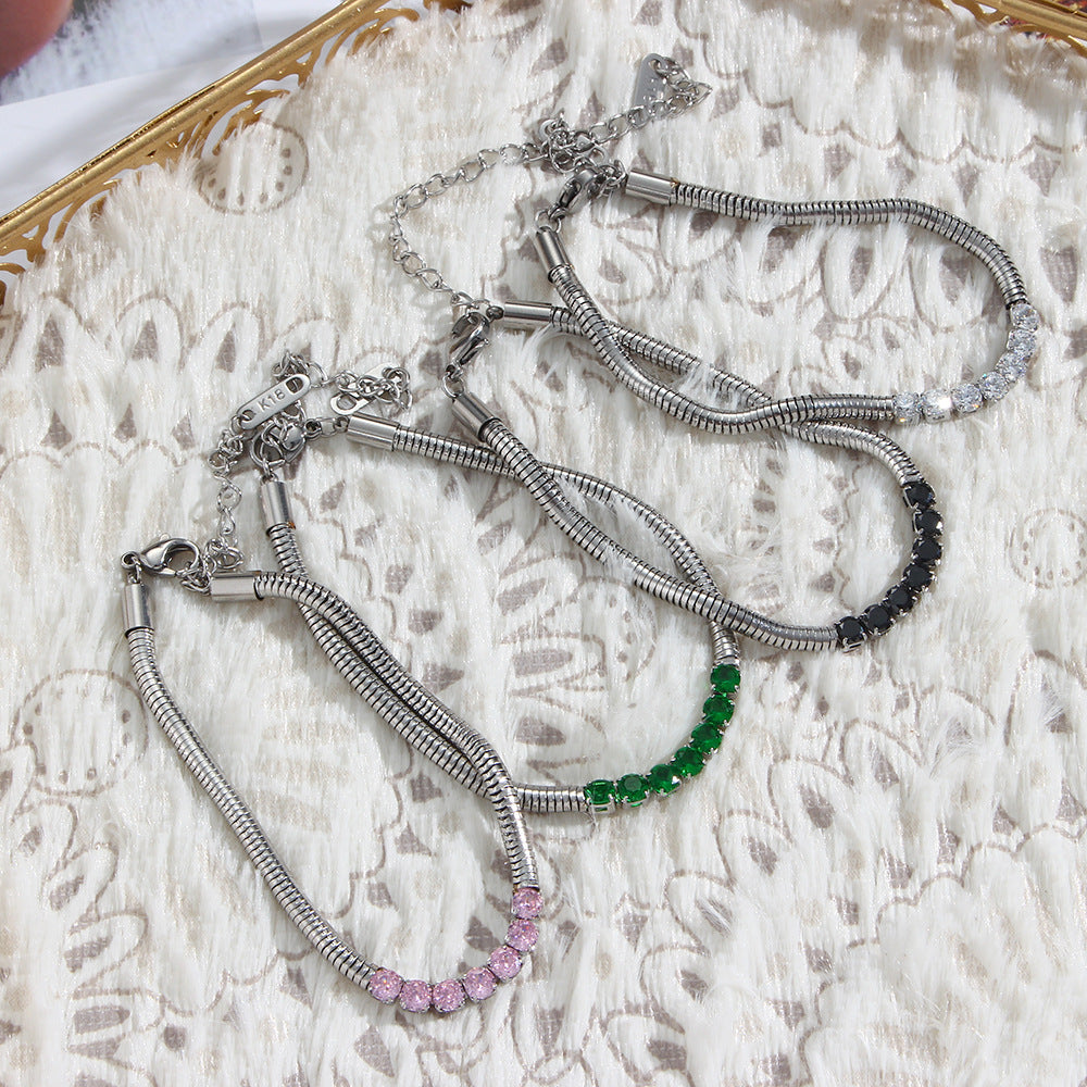 Braccialetto a catena da donna con ciondolo in acciaio inossidabile a forma di serpente, geometrico e minimalista, con finitura placcata