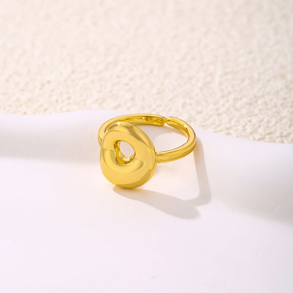 Anello da donna minimalista a forma di lettera in rame placcato oro Anello regolabile aperto Gioielli di lusso fatti a mano