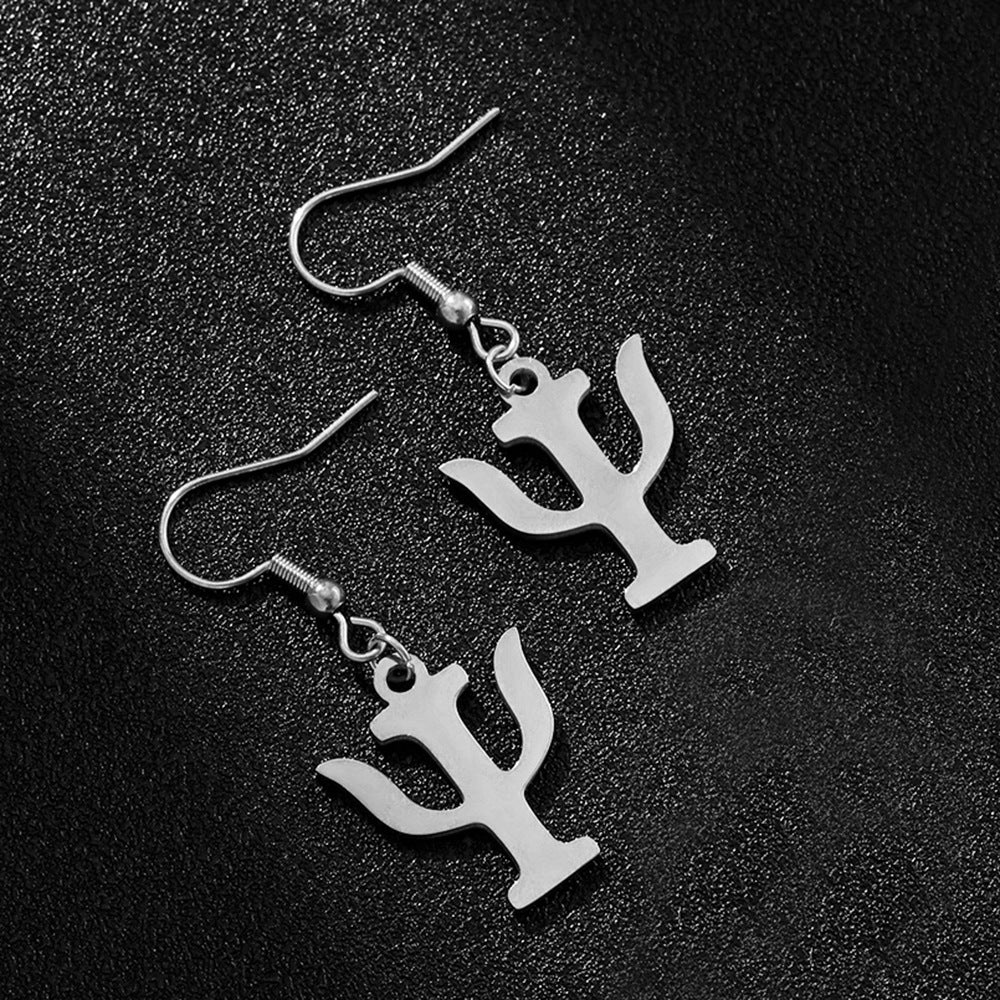 Pendientes colgantes con símbolo psicológico geométrico casual de acero inoxidable con acabado chapado para mujer