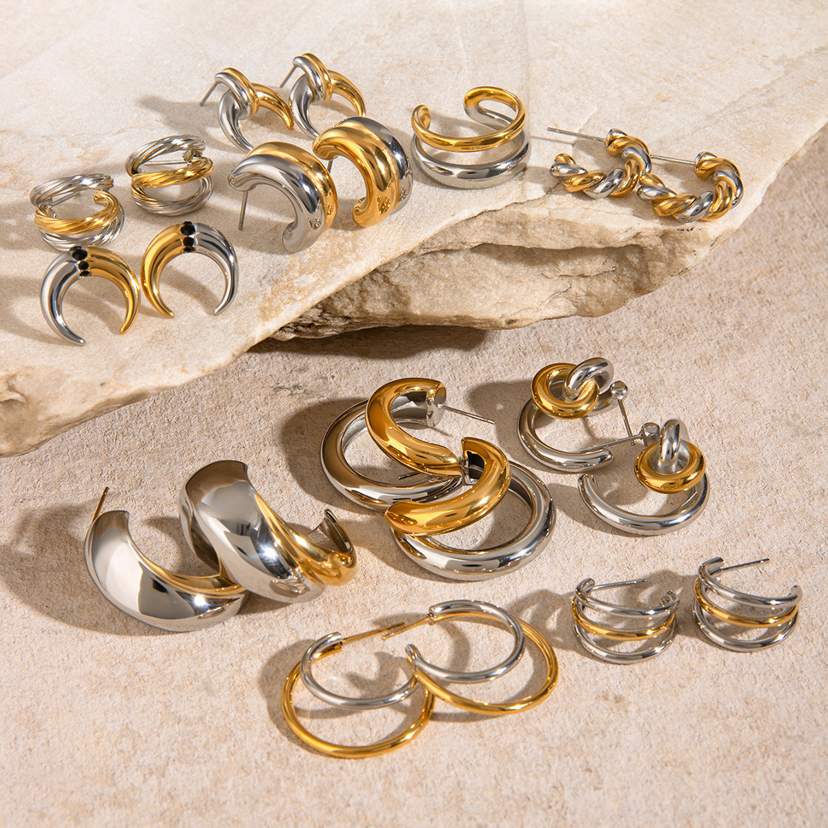 Color Block Geometric Plated Stainless Steel Earrings for Women