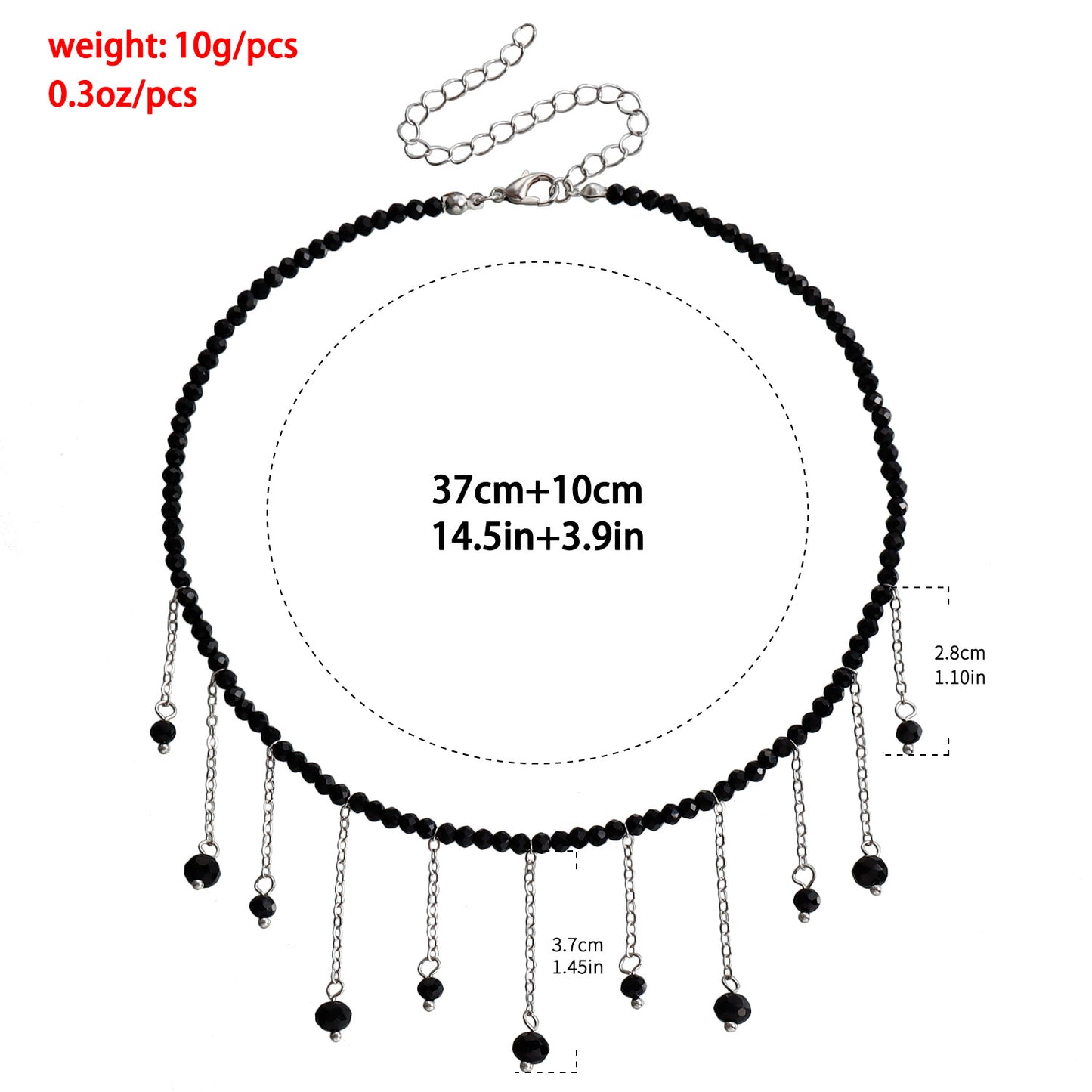 Vintage Black Beaded Tassel Crystal Pendant Choker Necklace for Women with Geometric Design and Electroplated Alloy Accents