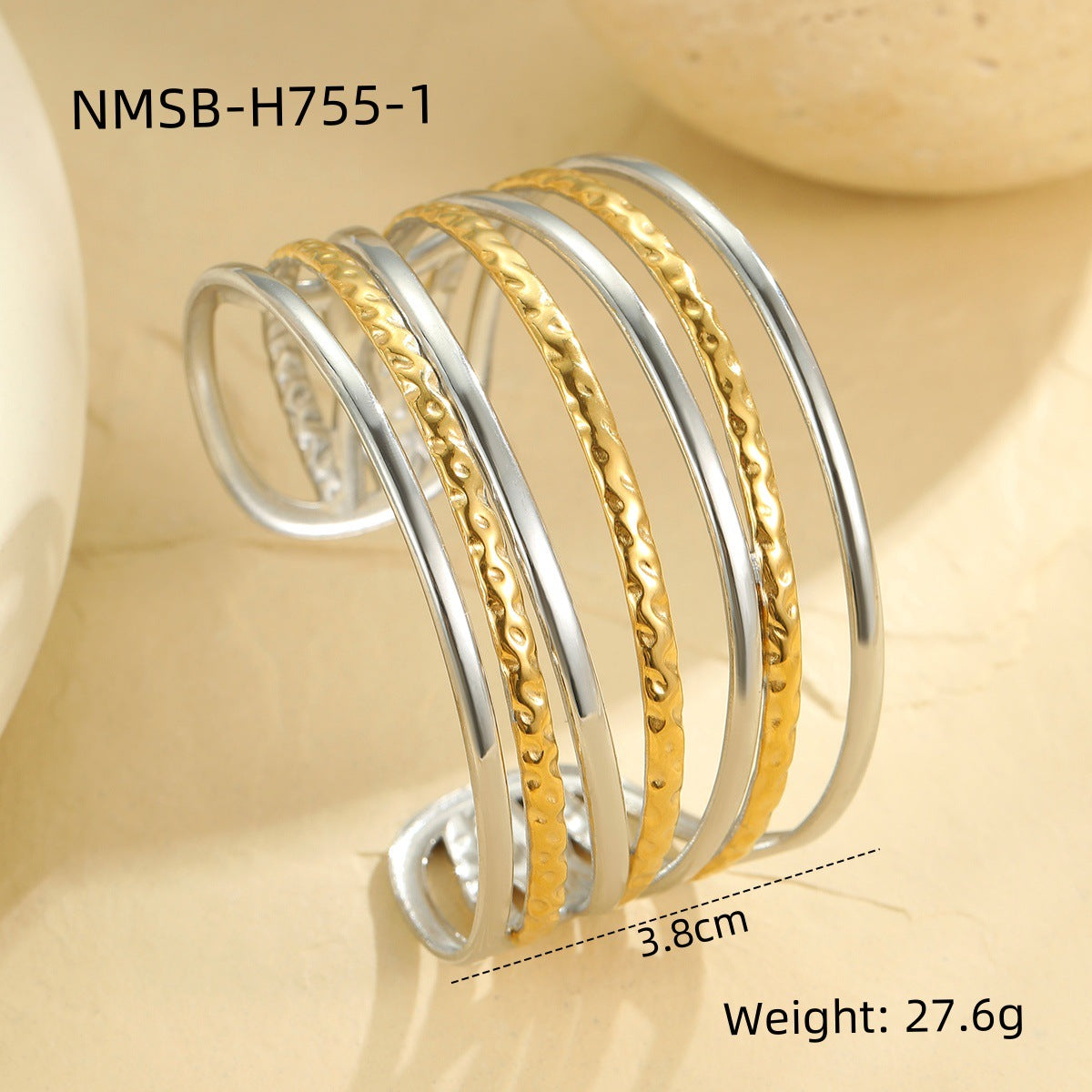 Minimalist Geometric Half-Circle Hollow Stainless Steel Bracelet with Plated Finish for Women