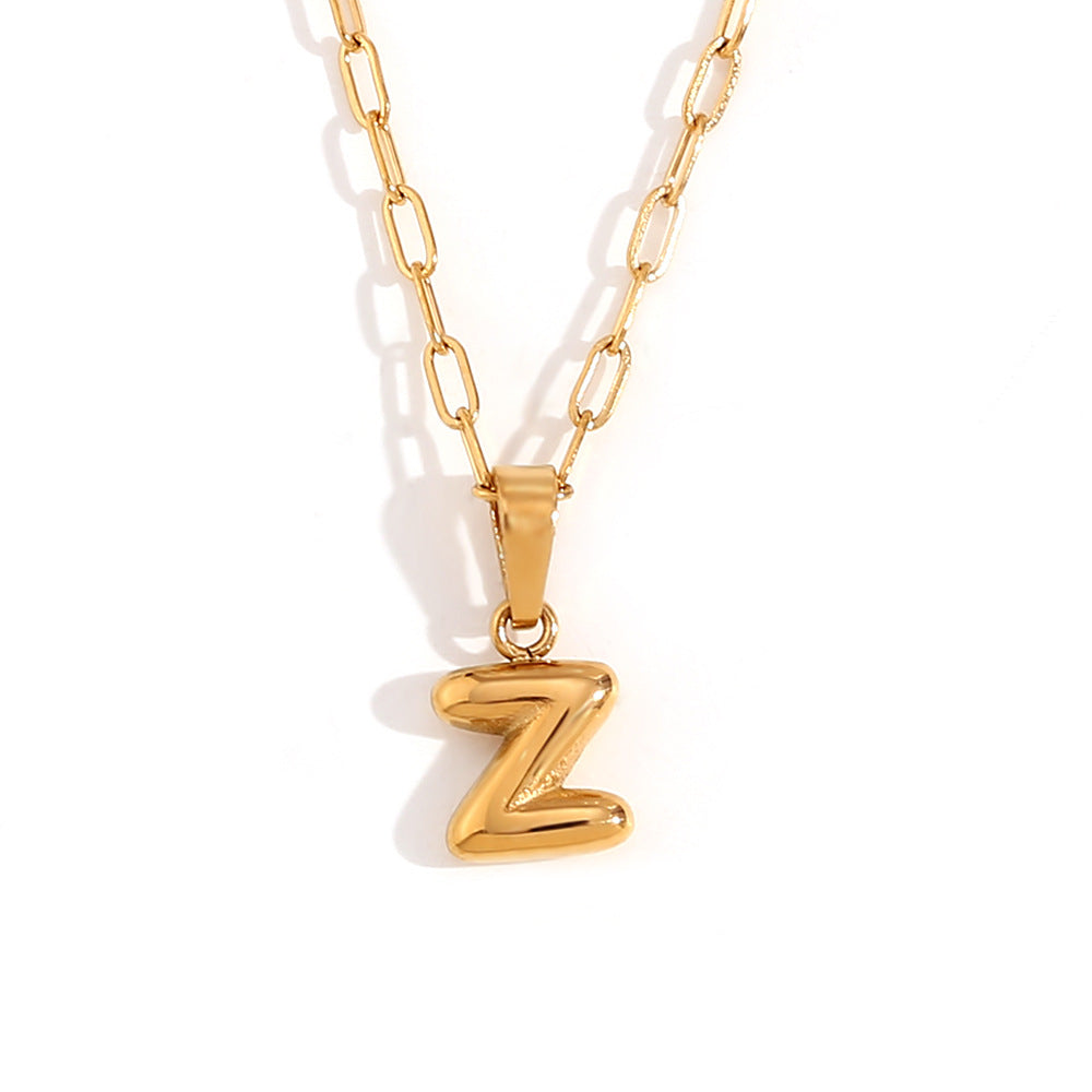 Minimalist Fashion Letter Pendant Necklace in Stainless Steel with 18K Gold Plating, Bubble-Inspired Mini Safety Pin Design for Women