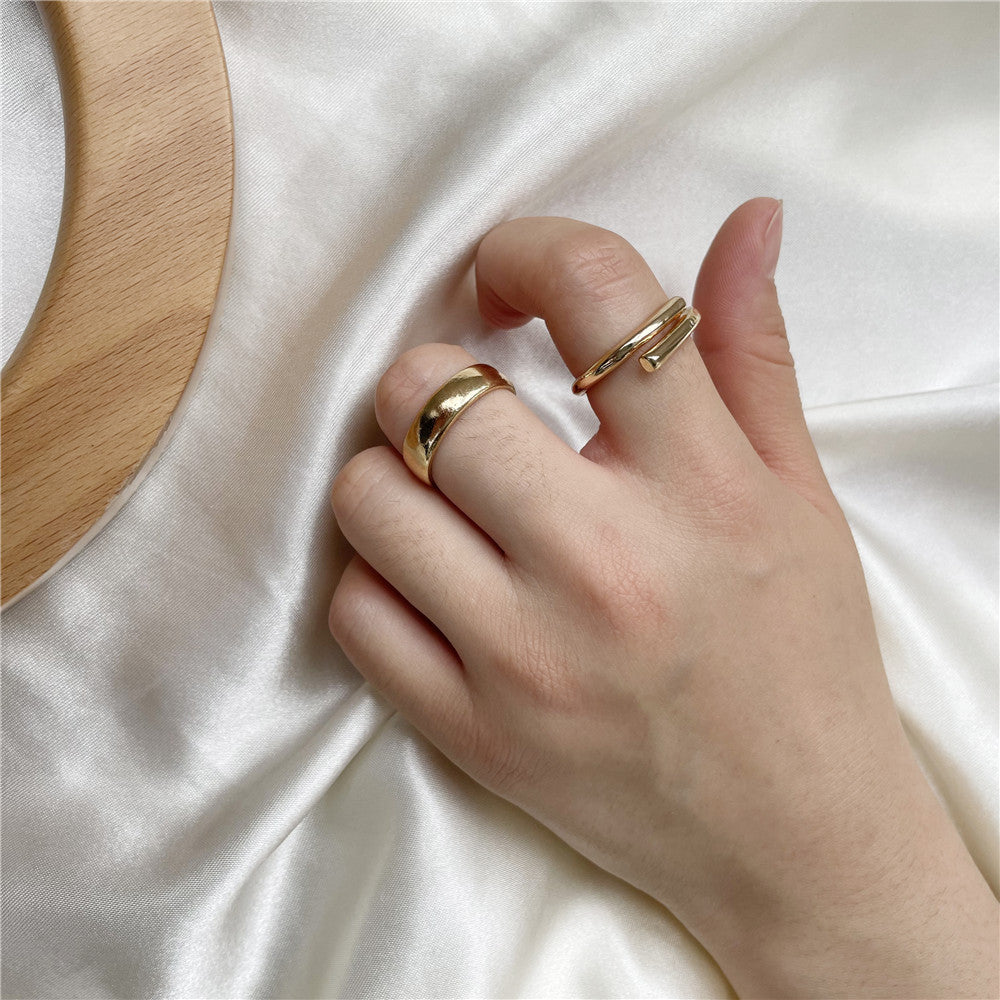 Minimalist Sweet Geometric Round Plated Alloy Adjustable Ring Set for Women