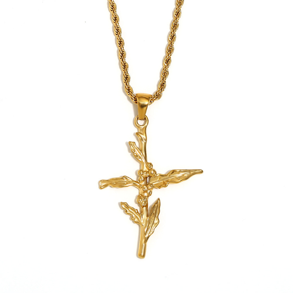 Vintage French-Style Floral Pendant Necklace in Stainless Steel with 18K Gold Plating for Women