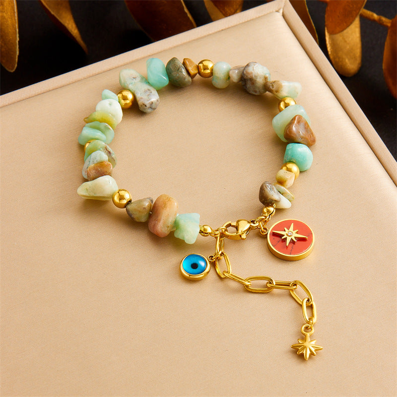 Colorful Natural Stone Turquoise Resin Drip Oil Crown Heart Elephant Star Stainless Steel Bracelet for Women