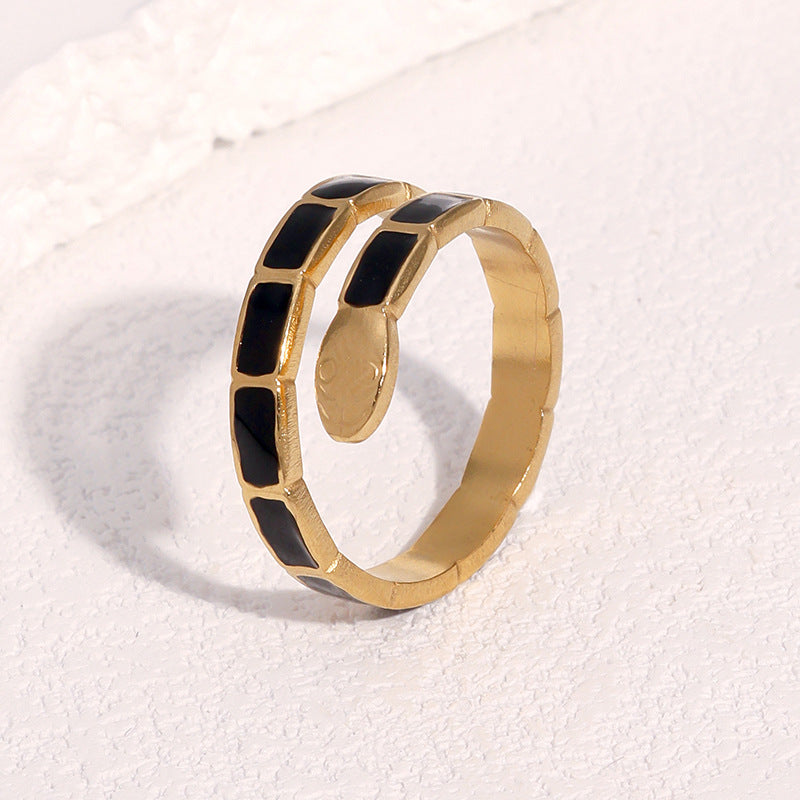 Vintage French Style Snake Shape Open Ring 18K Gold Plated Stainless Steel Jewelry for Women