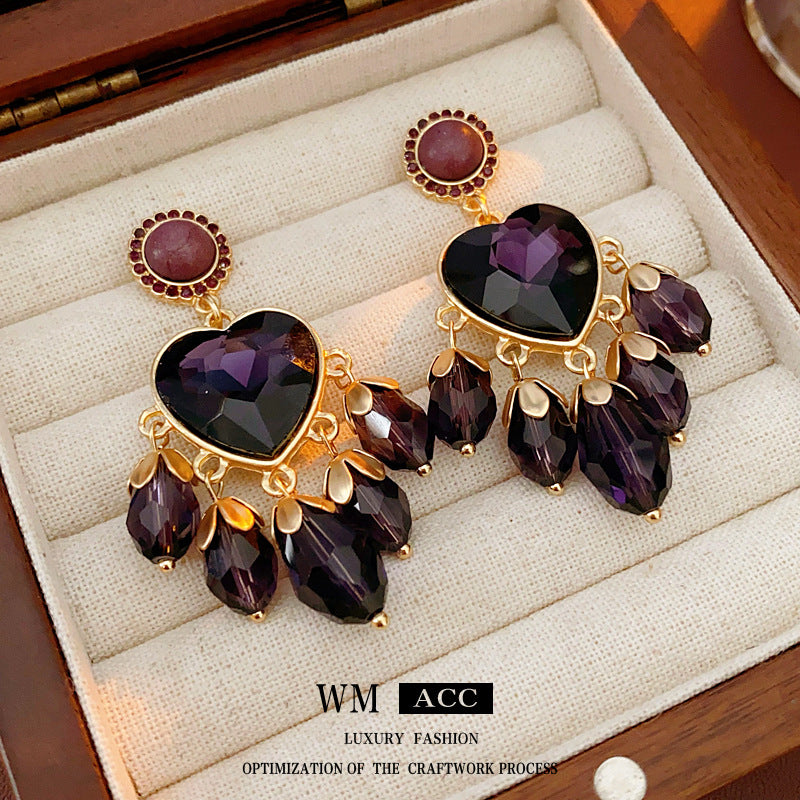 Minimalist Vintage-Style Dripping Teardrop and Heart-Shaped Alloy Earrings with Rhinestone Inlay and Tassel Accents for Women