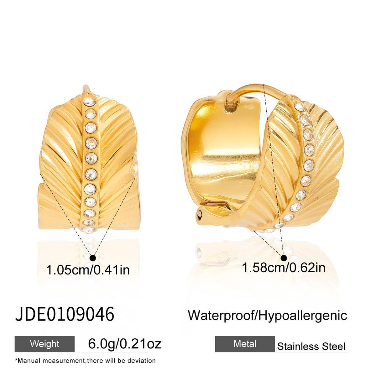 Pendientes Geométricos de Acero Inoxidable con Incrustaciones de Pedrería para Mujer, Aretes de Lujo Bañados, Diseño de Patrón de Hoja