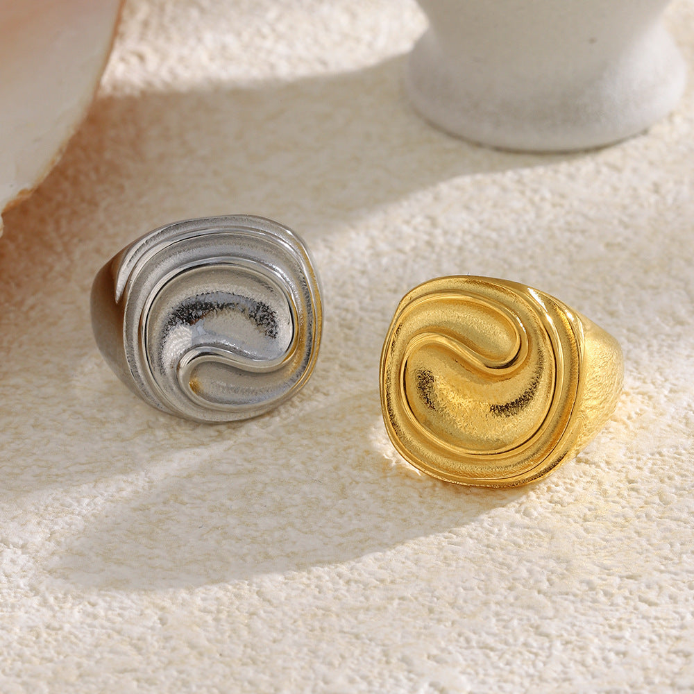 Anello da donna in acciaio inossidabile placcato oro 18 carati, dal design geometrico minimalista