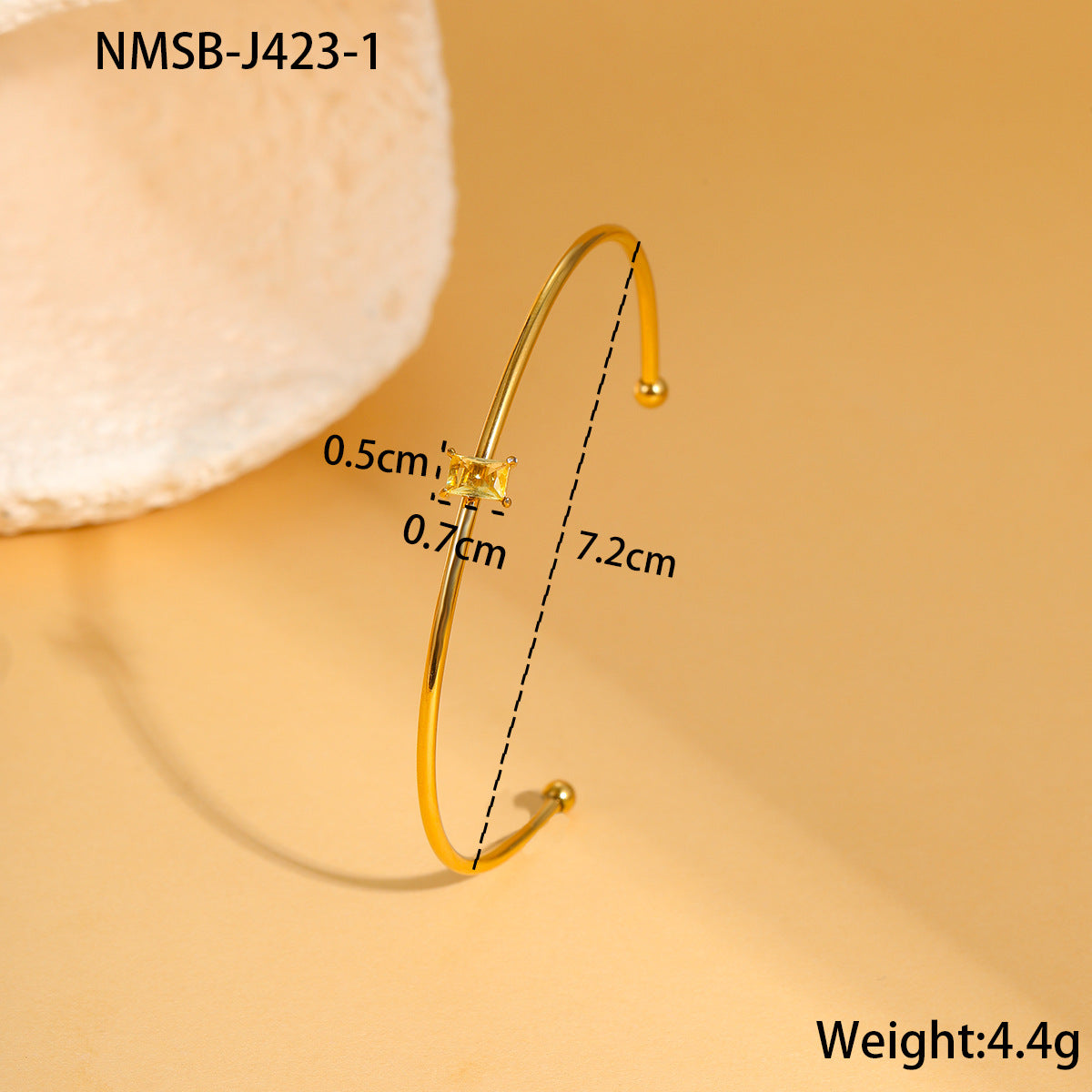 Bracciale minimalista geometrico in acciaio inossidabile con placcatura in oro e intarsio di zirconi colorati come pietra portafortuna