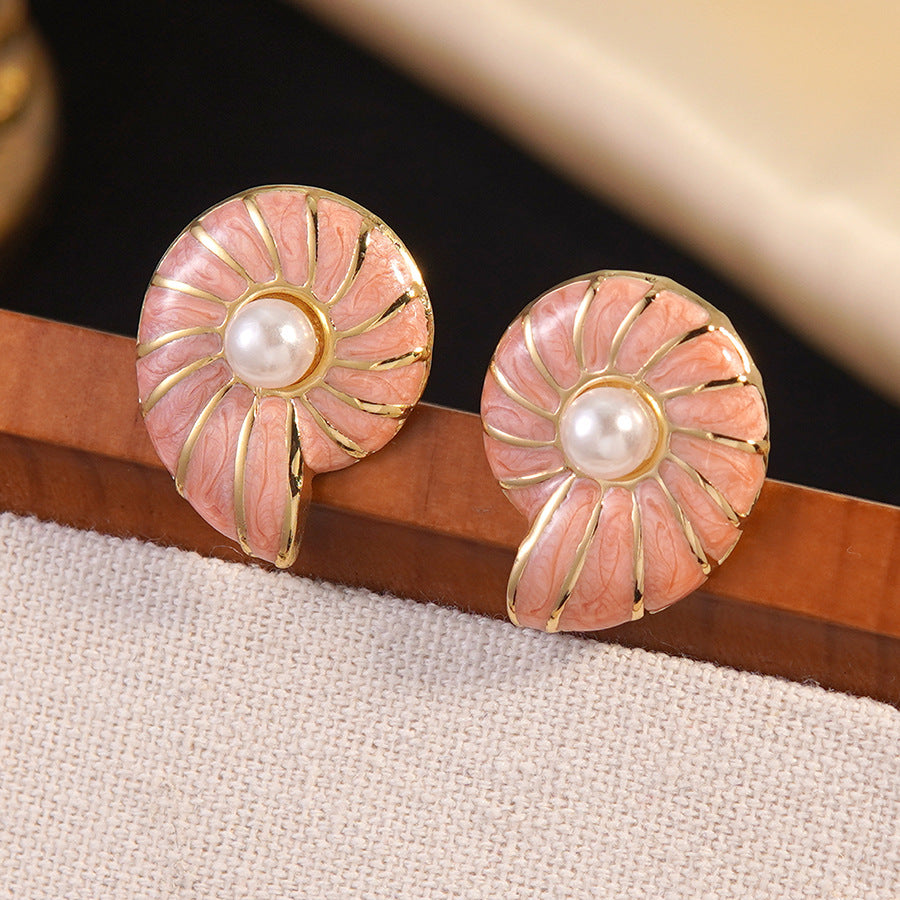Sweet Streetwear Drip Oil Geometric Resin Conch Earrings with Stainless Steel Posts