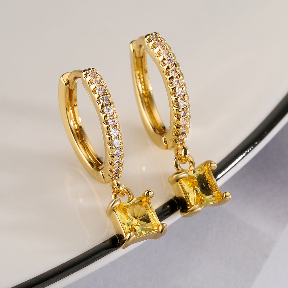 Minimalist Geometric Cubic Zirconia Earrings for Women in Copper with Fashionable Office-Ready Design
