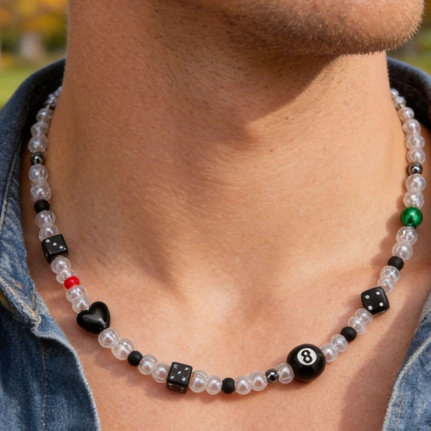 Casual Handmade Geometric Heart Acrylic Necklace with Pearl Inlay for Unisex