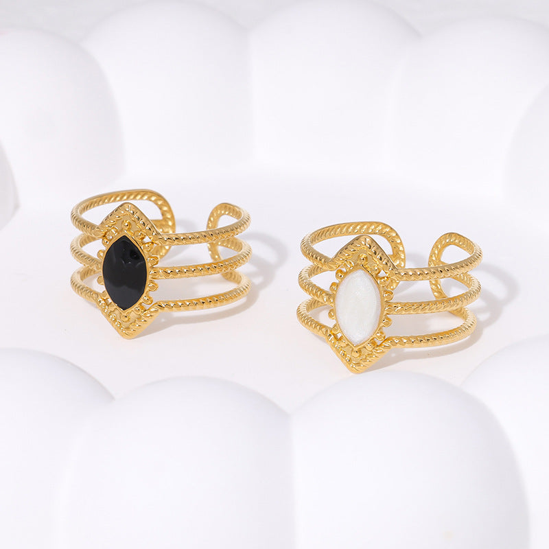 Anello regolabile in acciaio al titanio placcato oro 18 carati con motivo geometrico stile palazzo francese vintage da donna, accessorio di moda