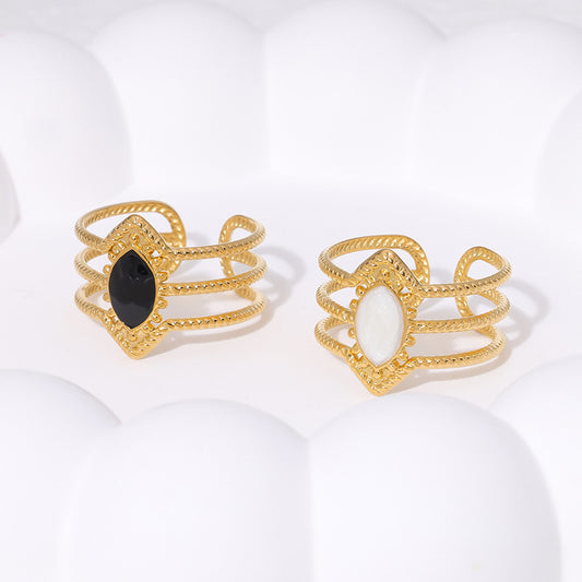 Anillo de Acero de Titanio Geométrico Estilo Palacio Francés Vintage con Baño de Oro de 18K para Mujer, Accesorio de Moda de Banda Abierta Ajustable