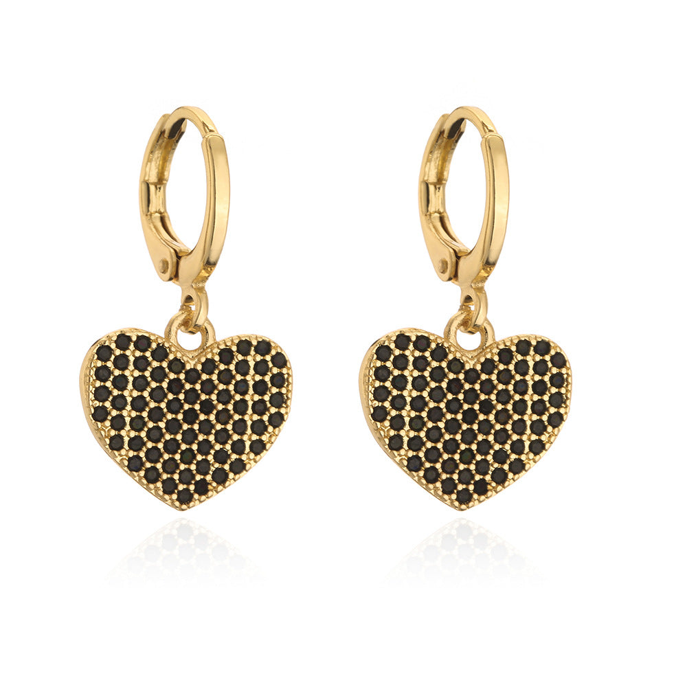 Minimalist Heart-Shaped Copper Earrings with 18K Gold Plating and Zircon Inlay