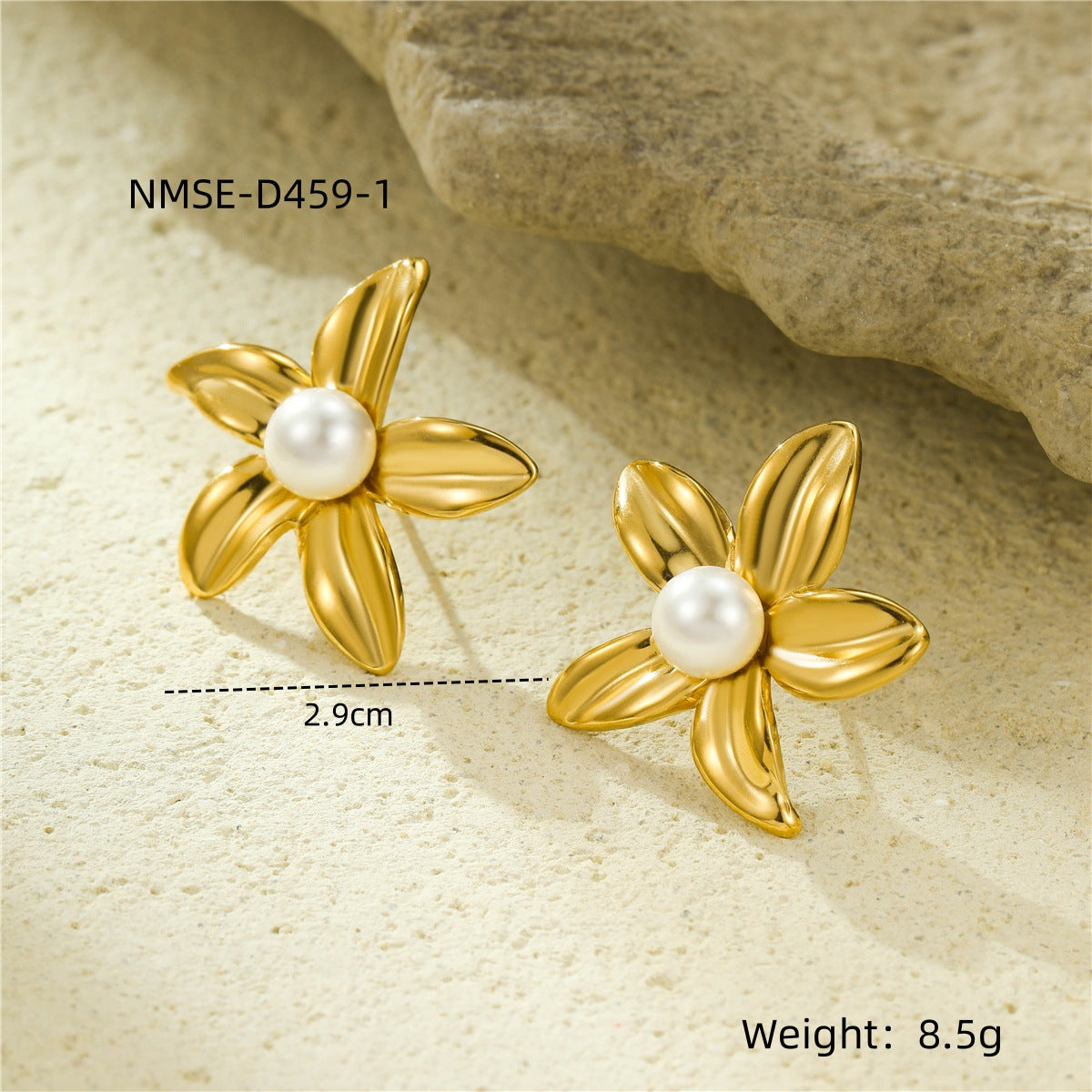 Elegantes Pendientes de Perlas de Acero Inoxidable con Forma Geométrica y Baño de Oro para Mujer