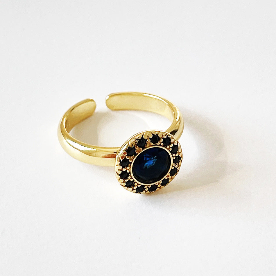 Vintage 925 Sterling Silver Geometric Round Sapphire Ring Plated Women